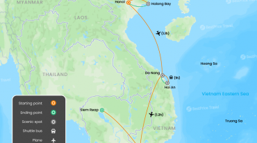 Best of Vietnam and Cambodia 15 days Map