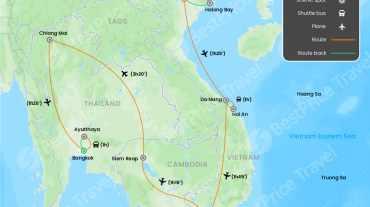Highlights of Indochina: Vietnam, Cambodia & Thailand 3 weeks Map