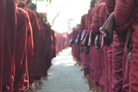 Lines Of Monks Queueing