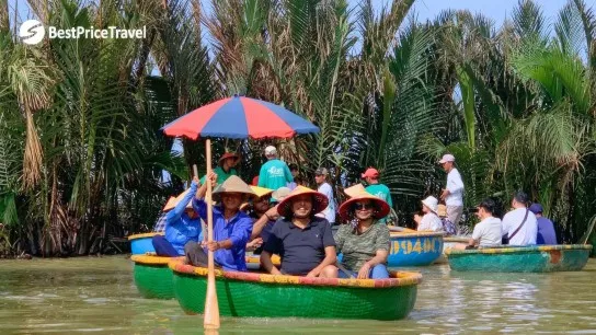 Day 3 Board A Traditional Round Basket Boat At Cam Thanh Coconut Jungle