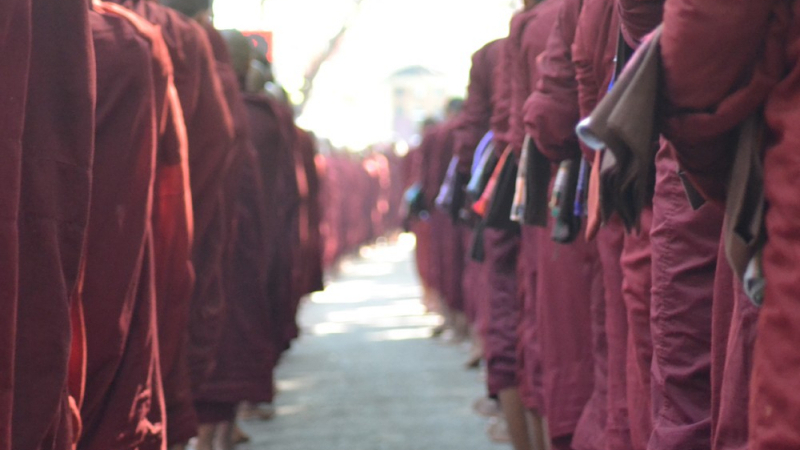 Monks queue for lunch