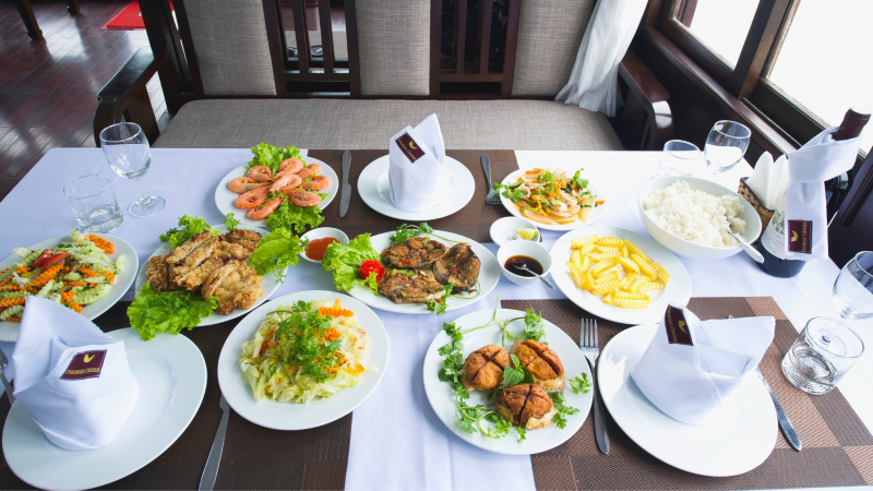 Having tasty meal on board