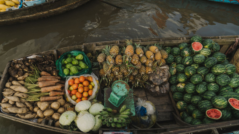 Fresh And Clean Goods From The Floating Market