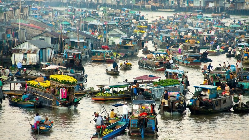 Day 4 Cai Be Market Is A Vibrant Floating Market In Vietnam, Known For Its Bustling Trade And Fresh Local Produce