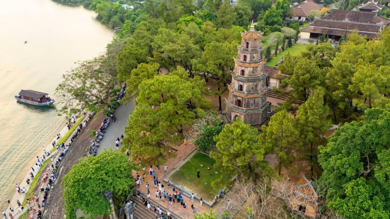 Thien Mu Pagoda Offers A Majestic View Over The River