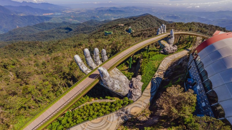 Day 8 Golden Bridge in Da Nang, held by two giant stone hands