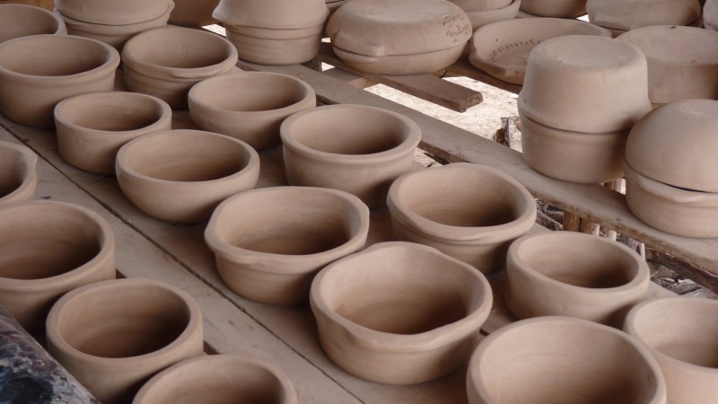 Witness Rows Of Clay Pieces Drying Under The Warm Sun