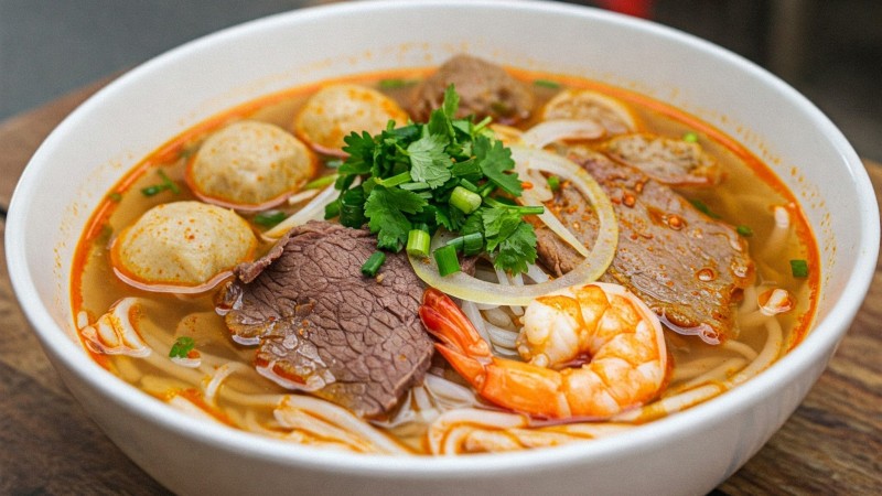 Day 1 Savor Spicy Bun Bo Hue With Rich Broth, Tender Beef, And Fresh Herbs