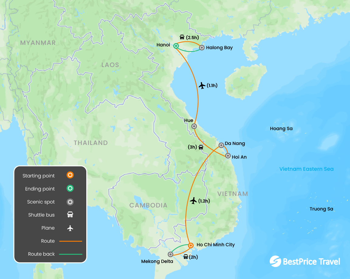 Vietnam Like a Local 2 Weeks Map