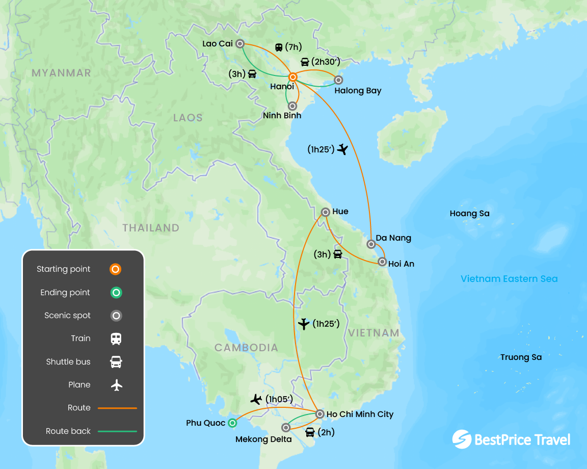 Vietnam Grand Discovery Classic 18 days Map