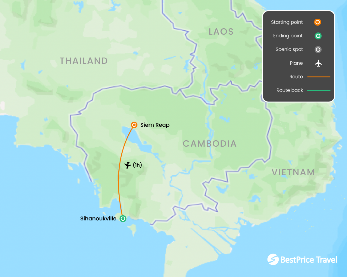 Angkor Discovery and Beach Relaxation 7 days Map