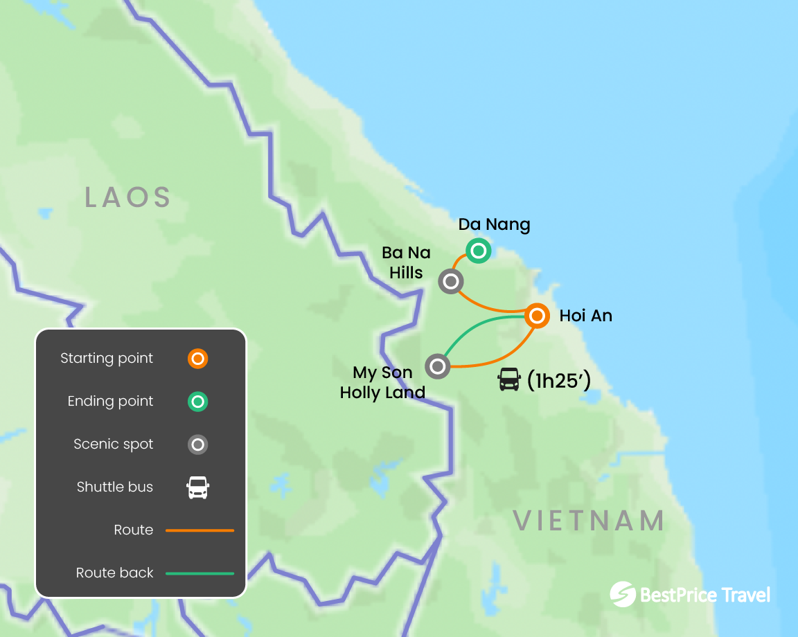 Hoi An Surrounding And Beach Break 7 days Map