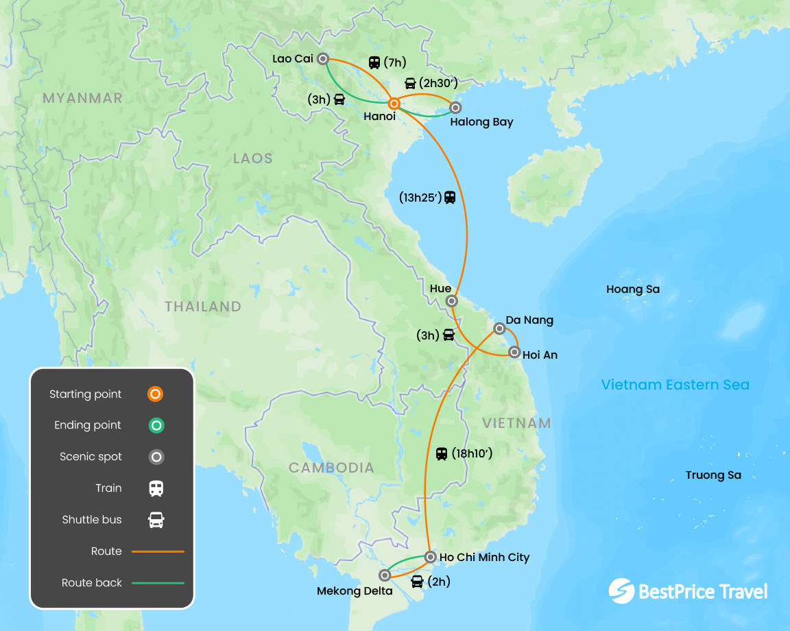 Across Vietnam by Train on a Budget: Small Group 15 days Map