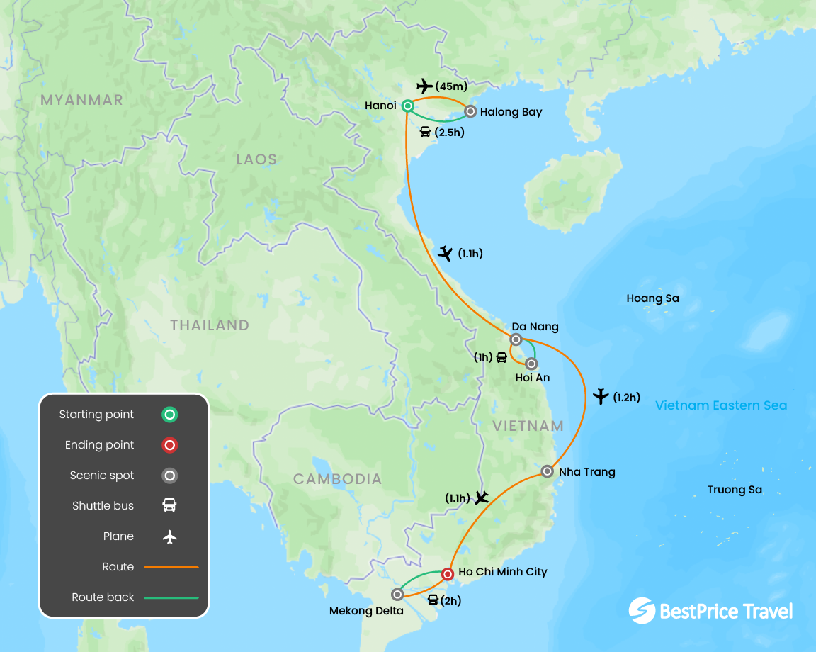 Luxury Vietnam Beach Wellness & Spa Package 2 weeks Map