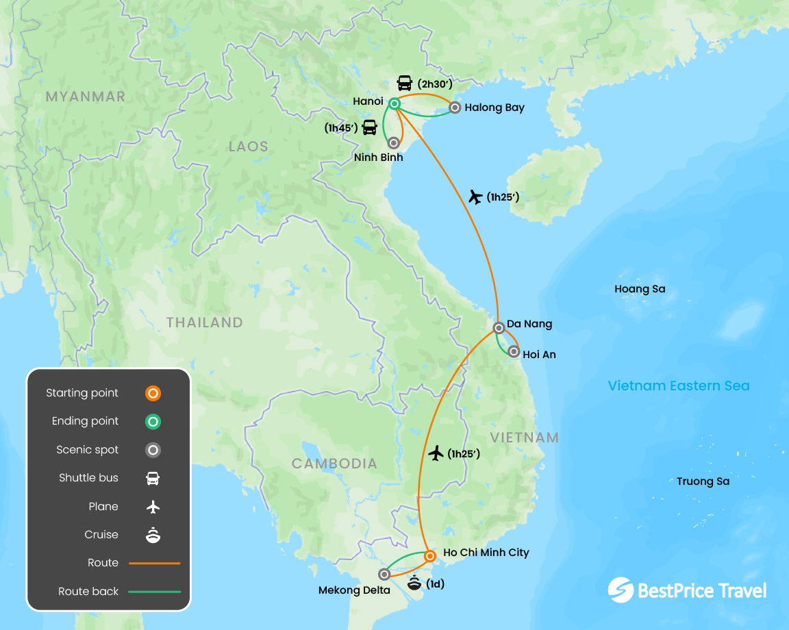 Luxurious Vietnam Exploration Package 11 days Map