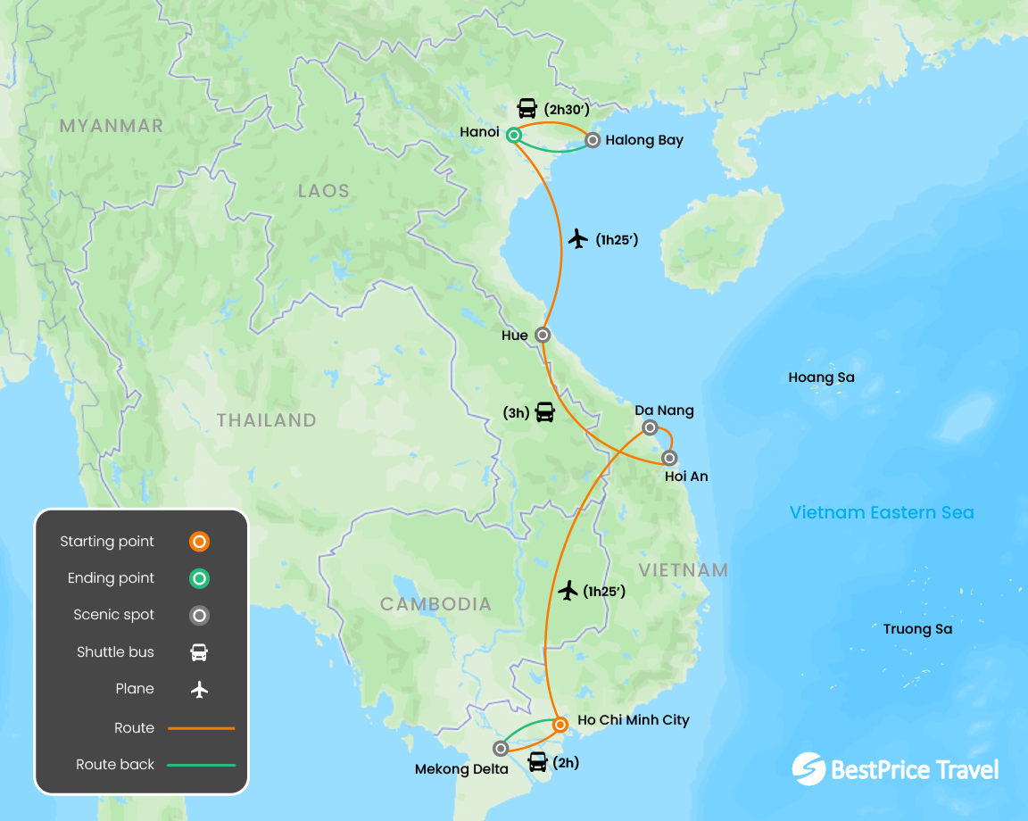 Luxurious Insight Vietnam Local 14 days Map