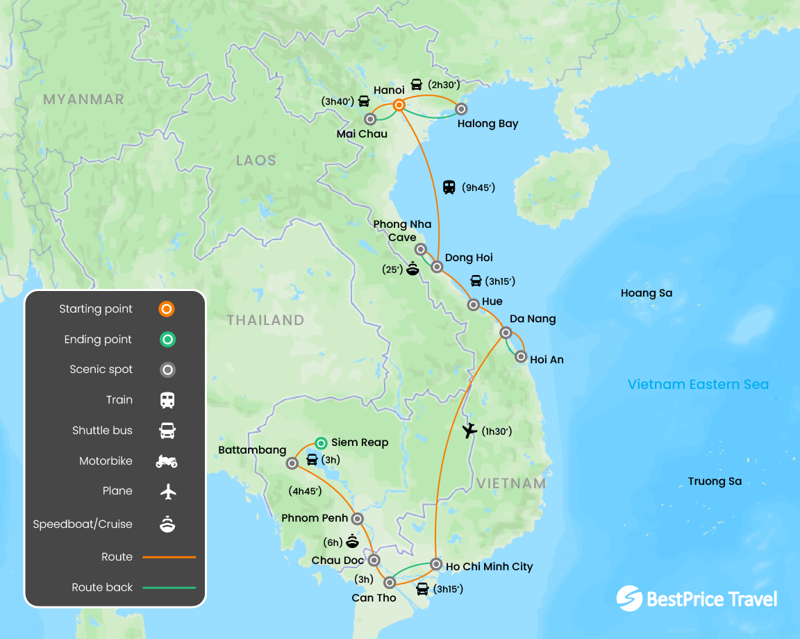 Deep Insight Vietnam and Cambodia 24 days Map