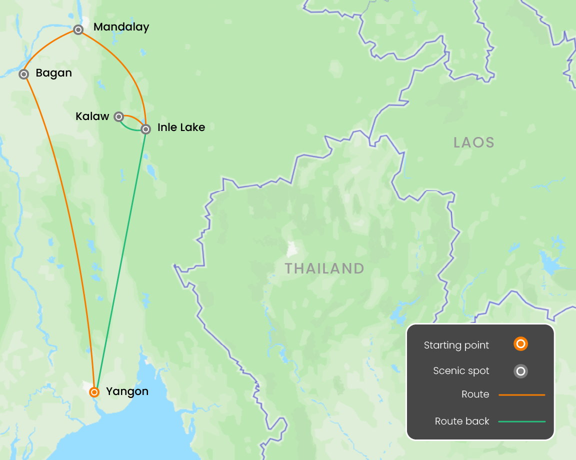 Healthy Tour in Myanmar 11 Days Map