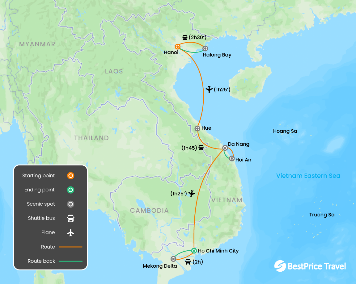 Luxury Gourmet Explorer Vietnam 13 days Map