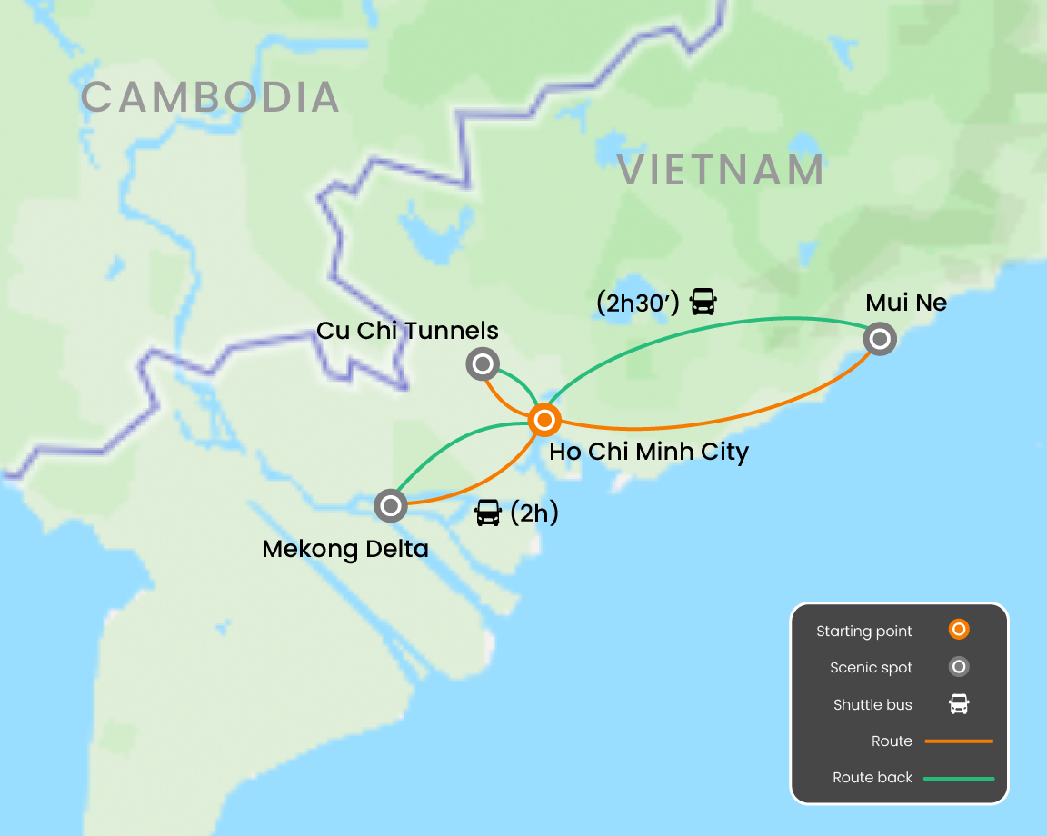 South Vietnam: Saigon & Mui Ne Beach Relaxation 7 days Map