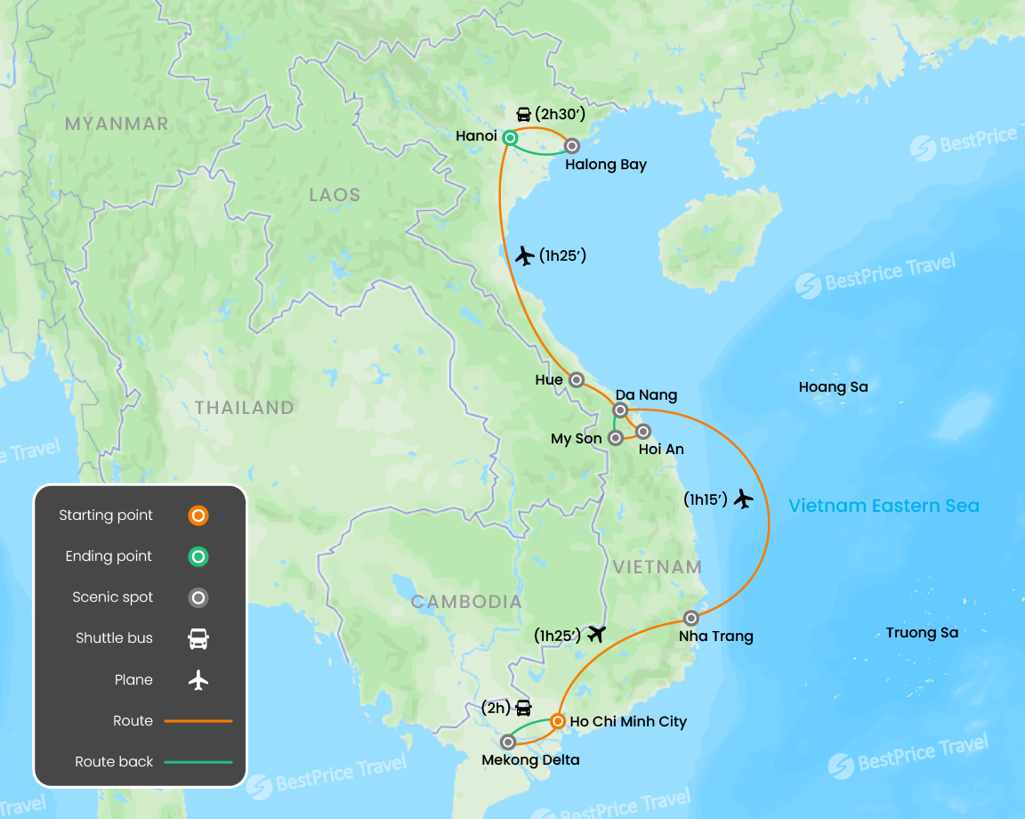 Vietnam Easy Rider Private 16 Days Map