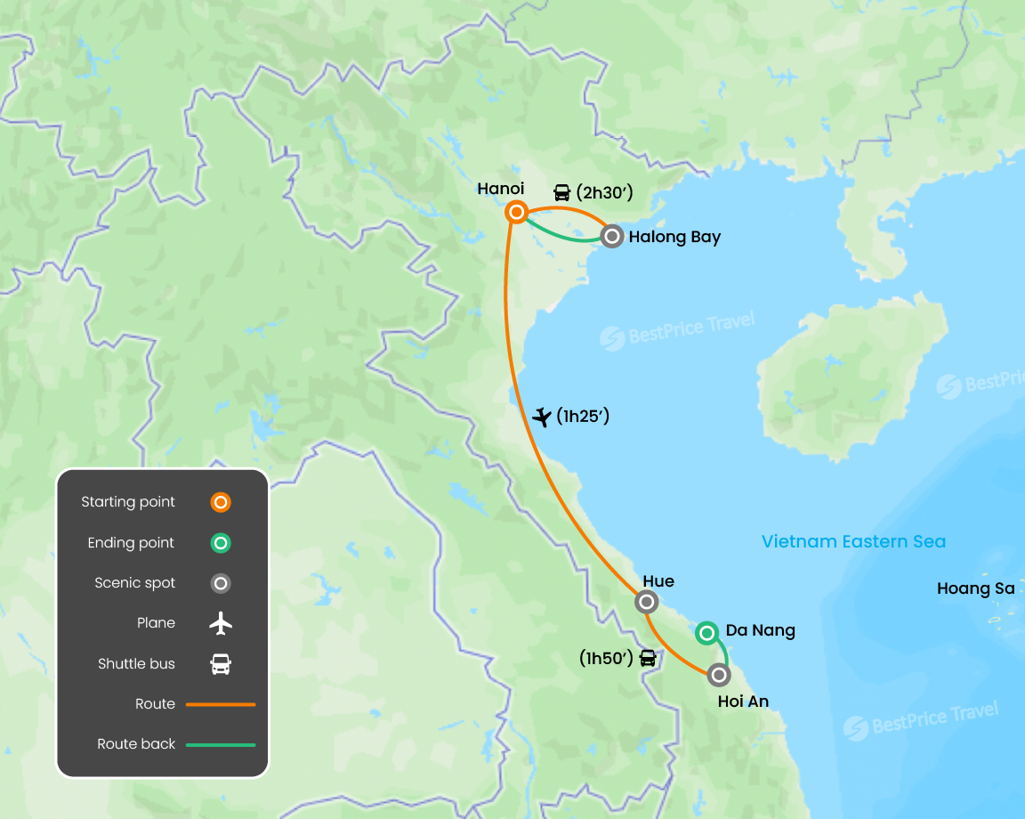 Ultimate North and Central Vietnam - 8 Saving Days Map
