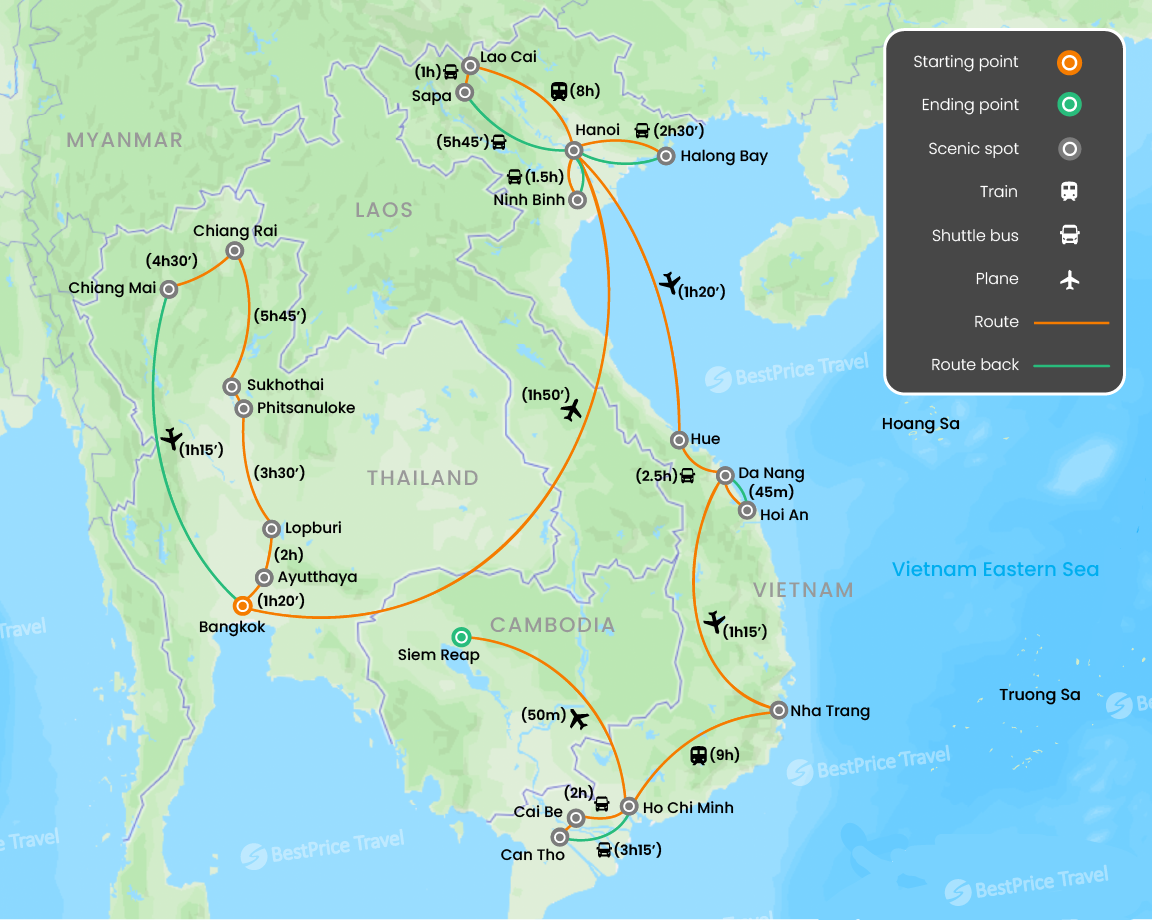 Timeless Wonders of Southeast Asia: 4 Weeks in Thailand, Vietnam & Cambodia Map