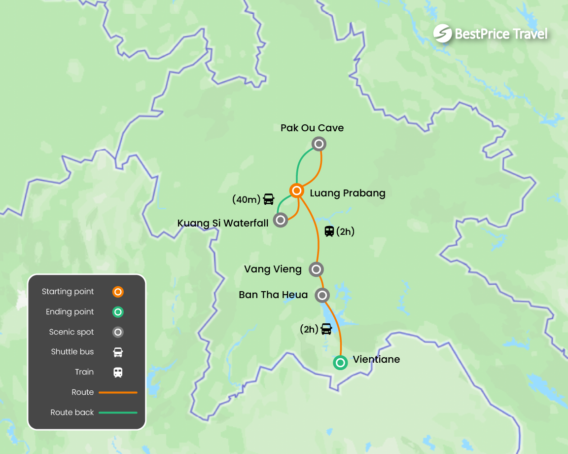 Laos Nature & Culture 7 days Map