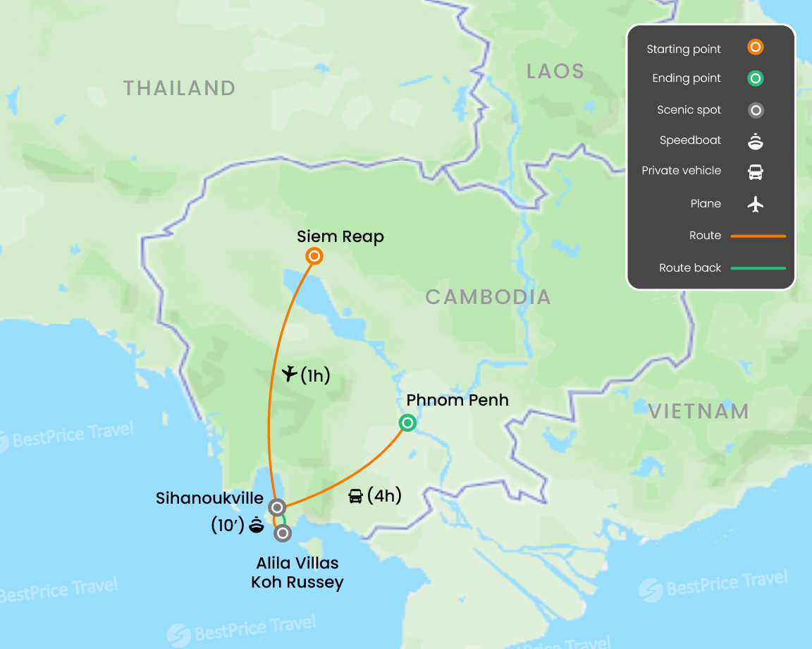 Luxurious Cambodia Exploration 10 days Map