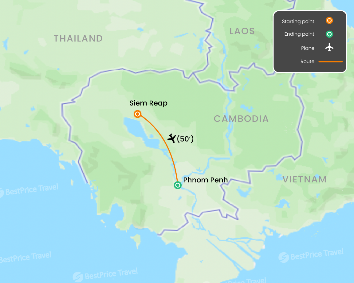 Incredible Luxury Vacation of Cambodia 6 days Map