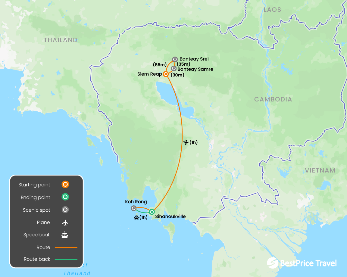 Cambodia Luxury Beach Vacation 8 days Map