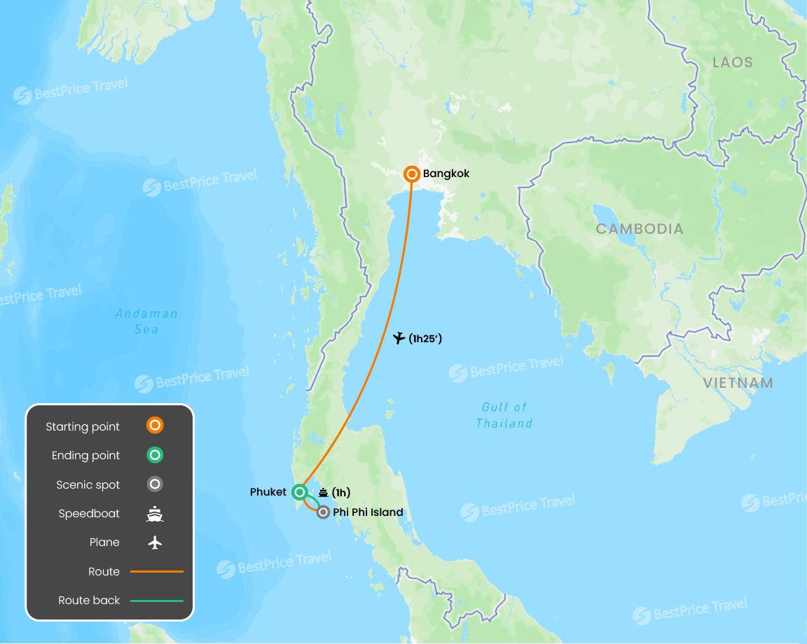 Thailand Beach Holiday (Bangkok & Phuket) 9 days Map