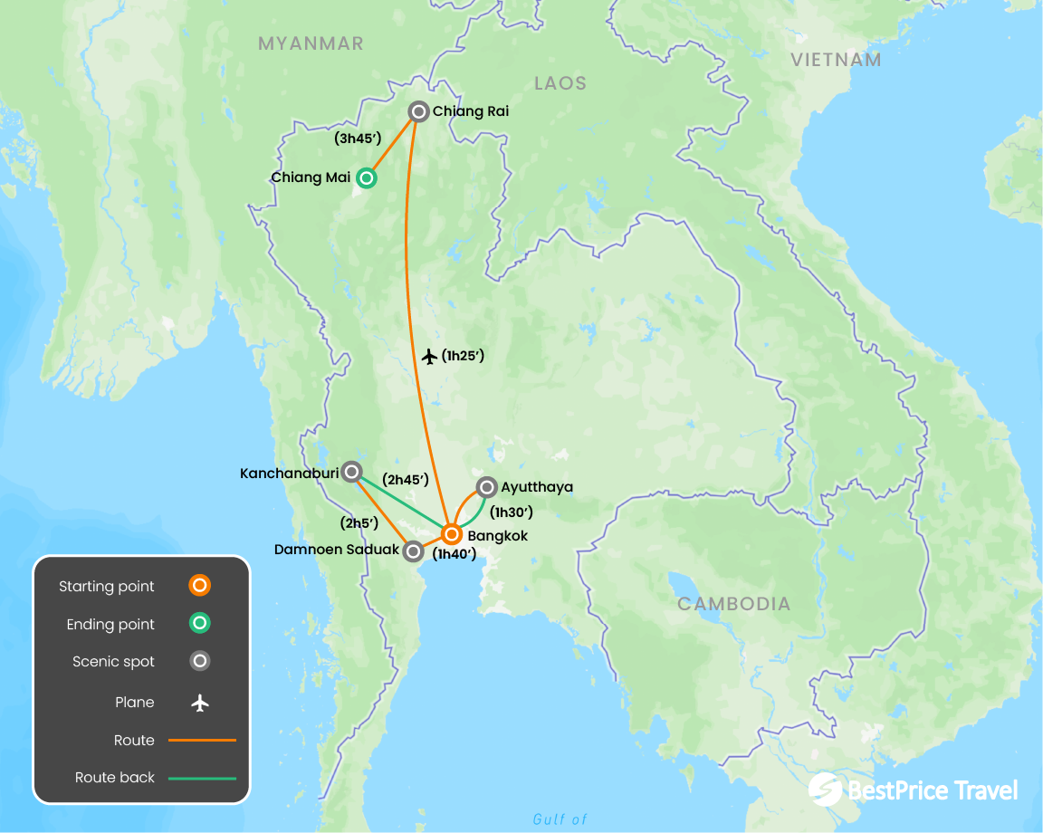 Essential of Thailand 10 days Map