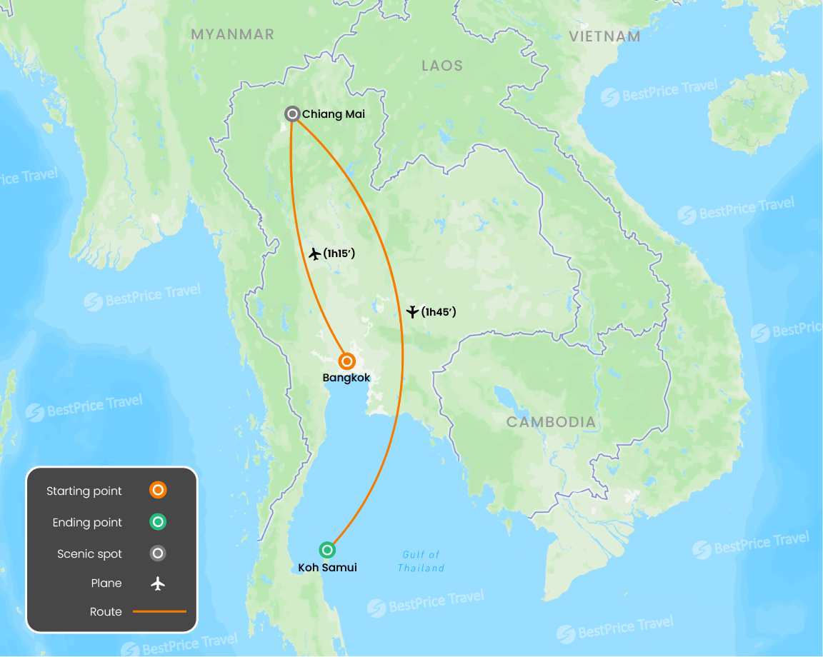 Thailand Family Travel With Kids 10 days Map