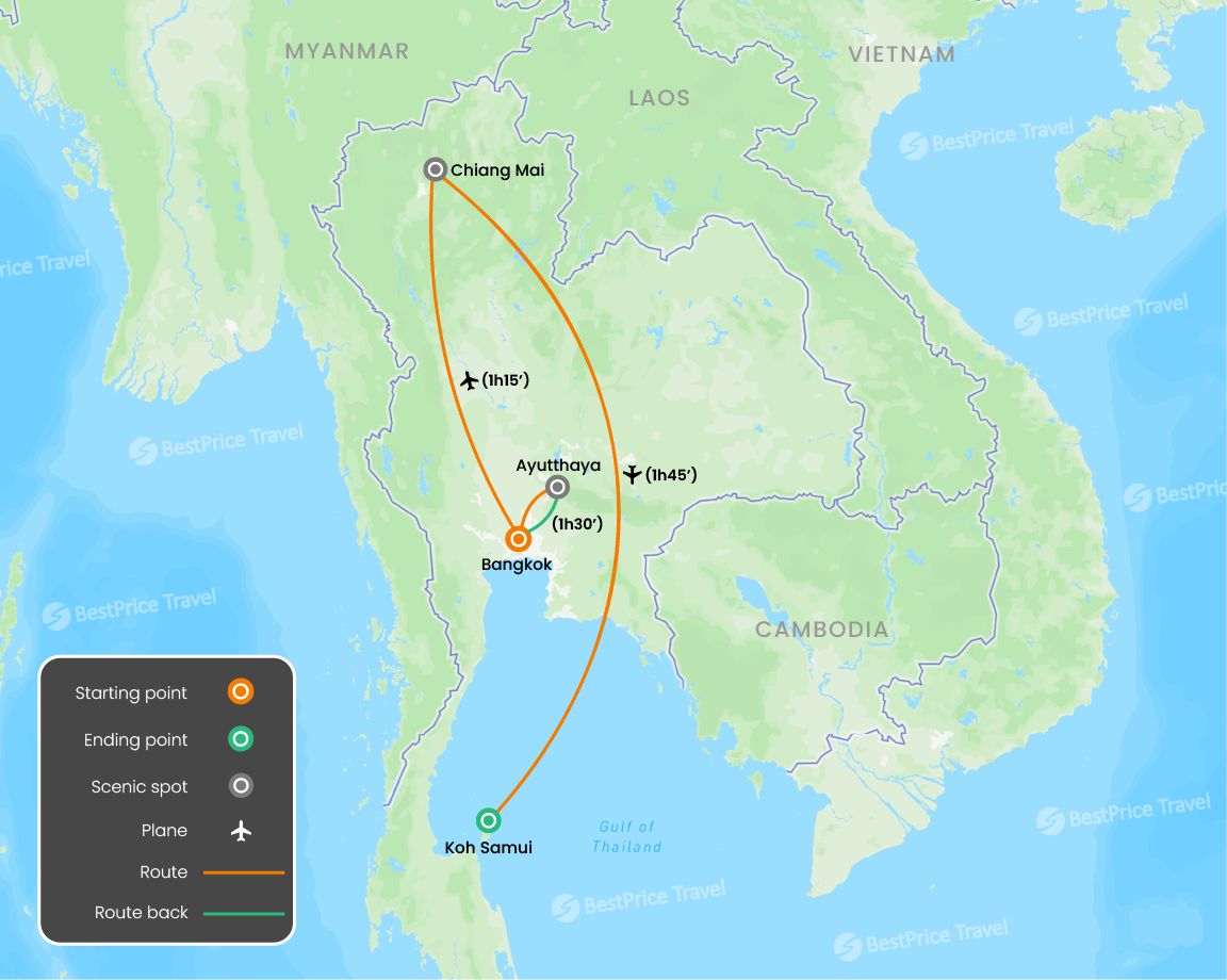 Impressive Luxury Thailand Honeymoon Package 9 days Map