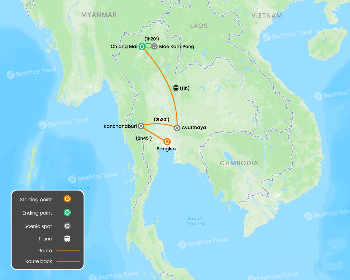 Treasure of Thailand 9 days Map