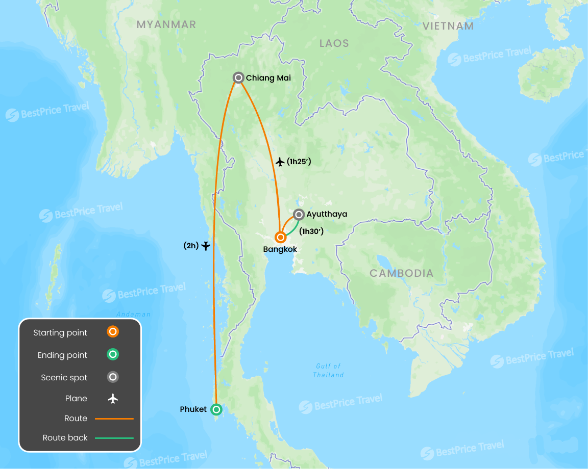 Gourmet Explorer & Beach Relax in Thailand 10 days Map