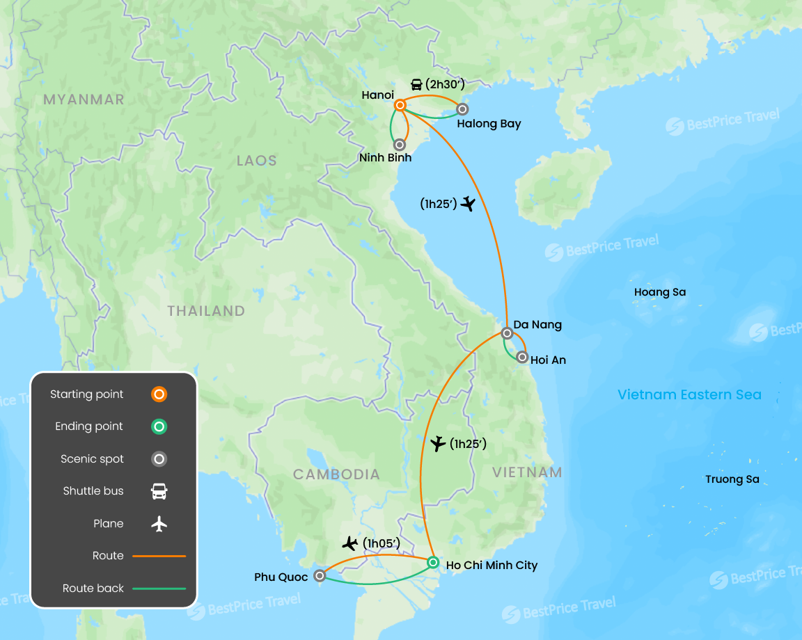 Vietnam Flavors Experience & Beach Relax 11 days Map
