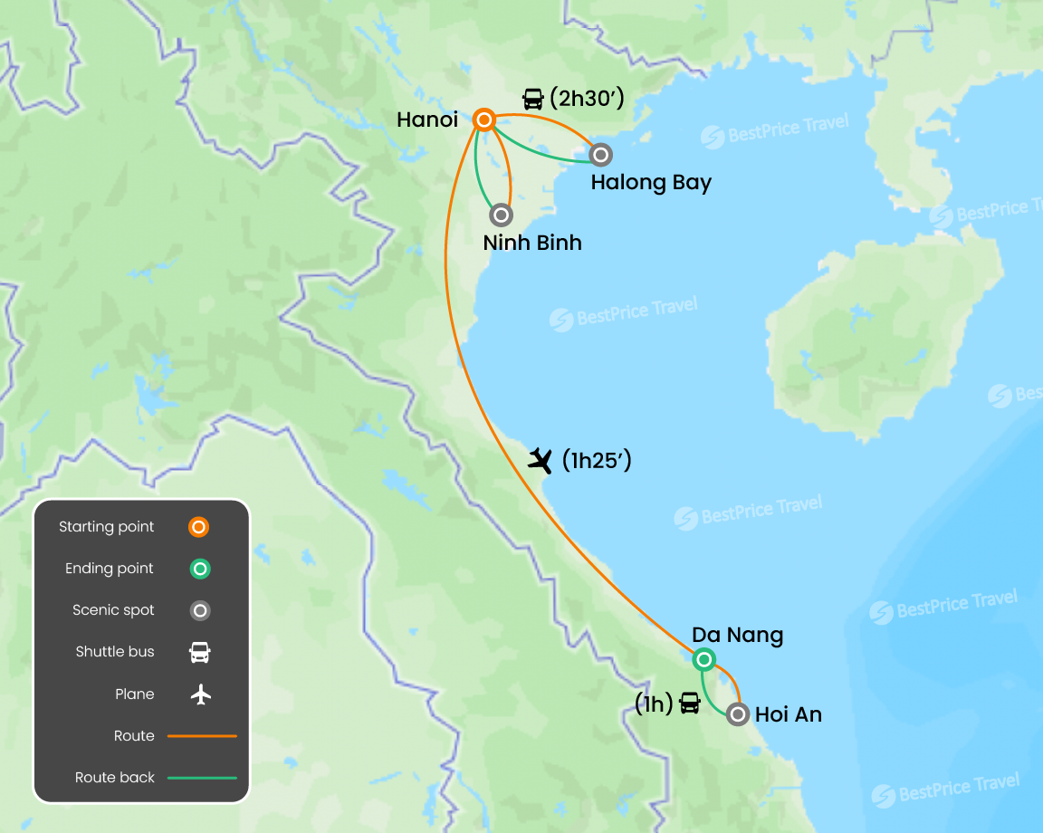 Vietnam Memorable Honeymoon Trip 8 days Map