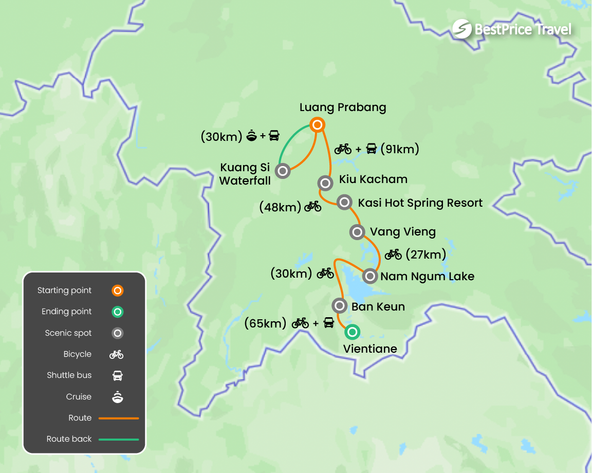 Classic Laos Biking Tours 10 days Map