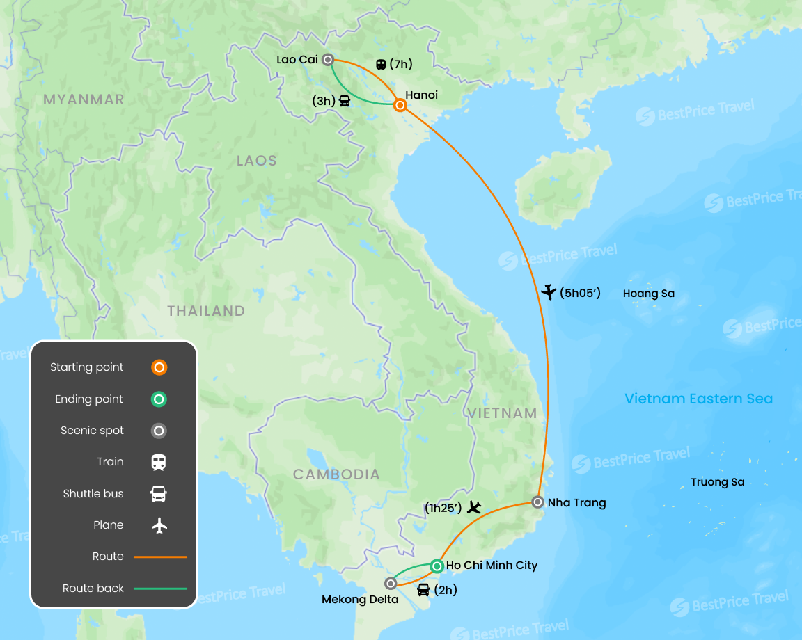 Vietnam Adventure with Biking, Trekking & Snorkeling 12 days Map