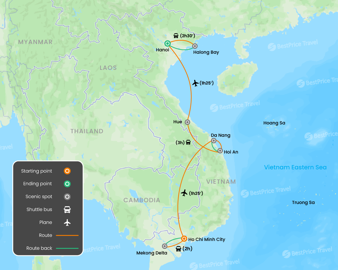 Flavors of Vietnam & Cooking Class 11 days Map