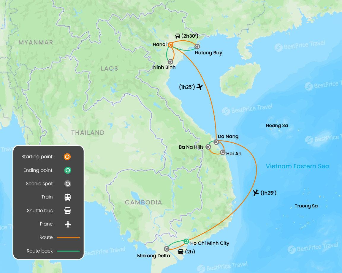 Epic Vietnam from North to South 10 days - Group Tour Map