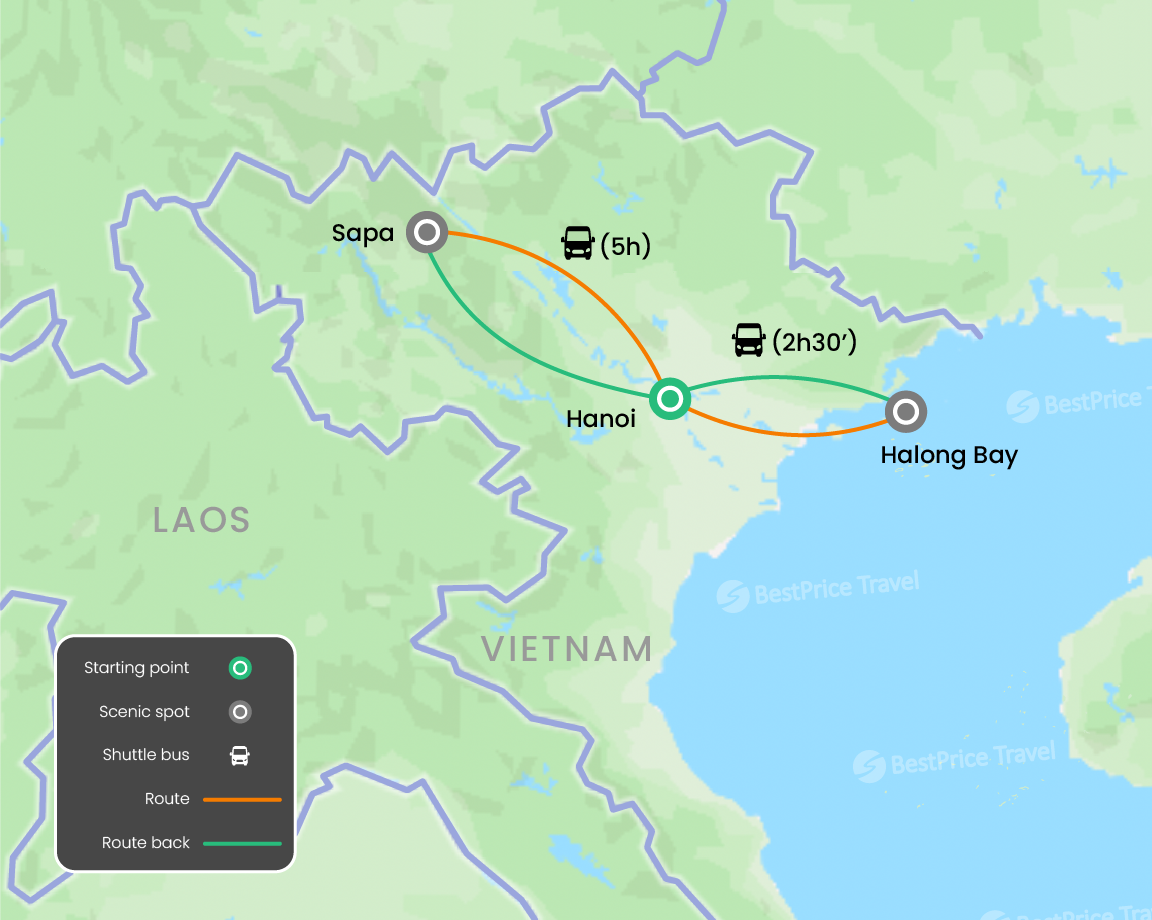 Northern Vietnam Retreat: Halong & Topas 8 days Map