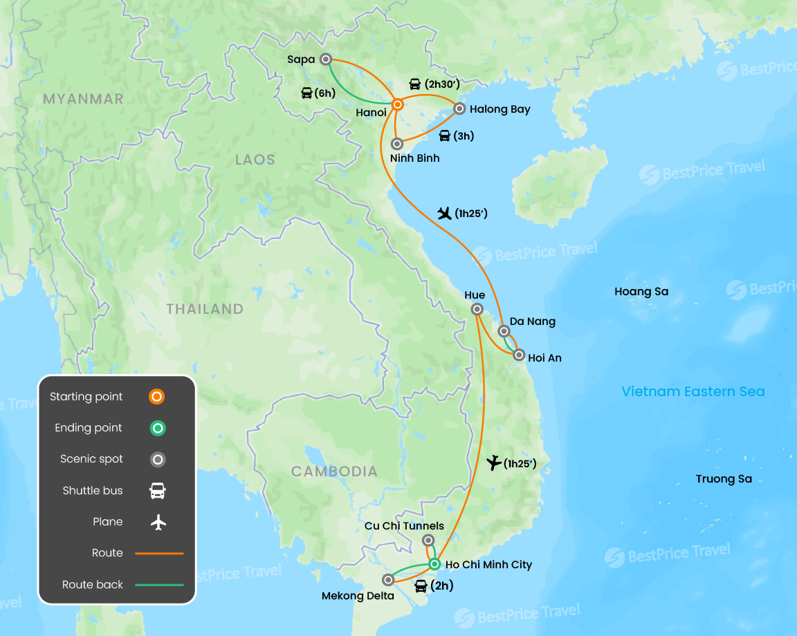 Super Deals for Vietnam Ultimate Group Tour 19 days Map