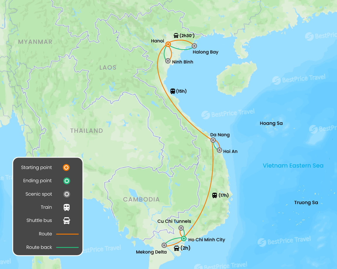 Vietnam Marvelous Budget Adventure: Group Tour 10 days Map