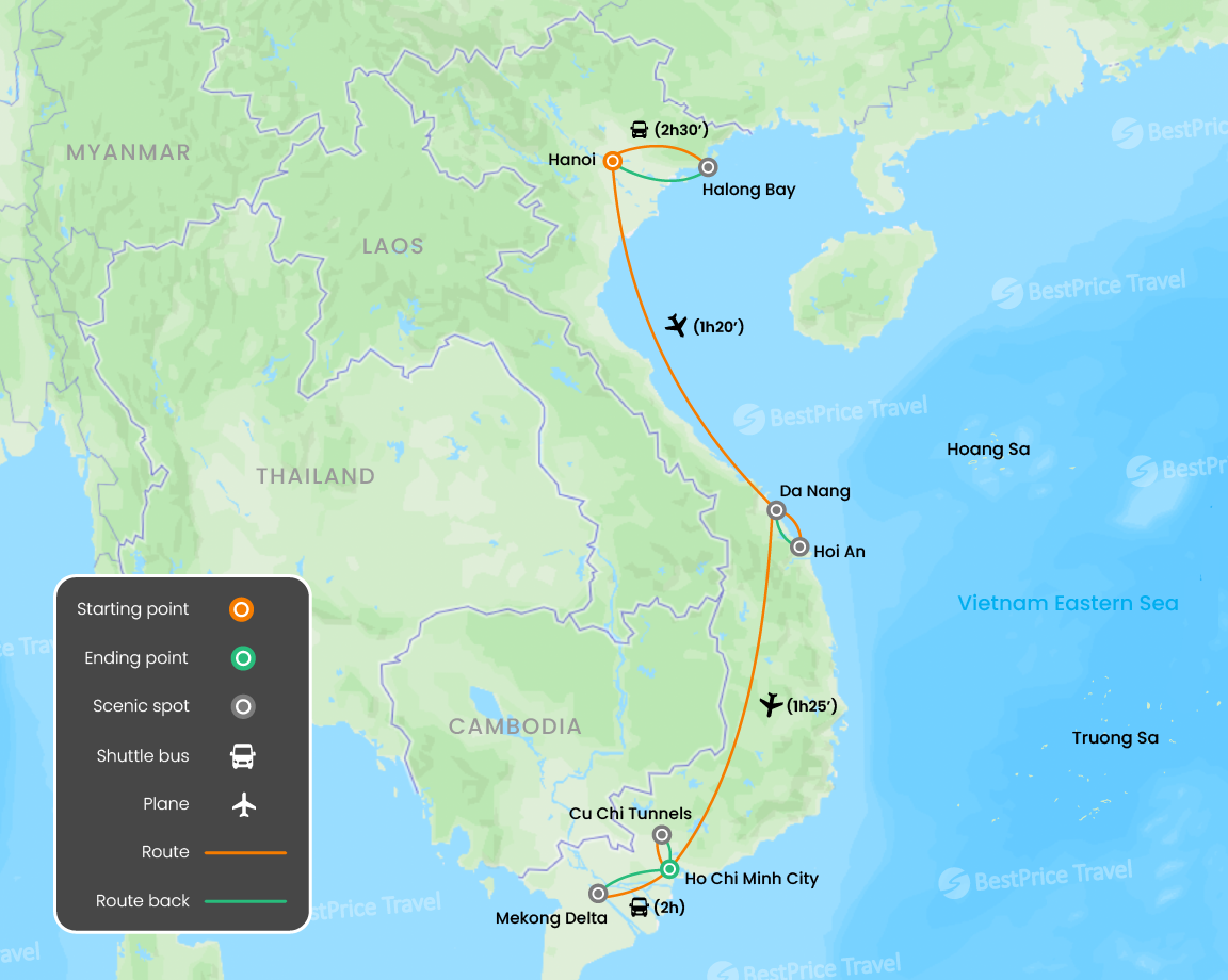 Vietnam Highlights on Budget 7 days Map