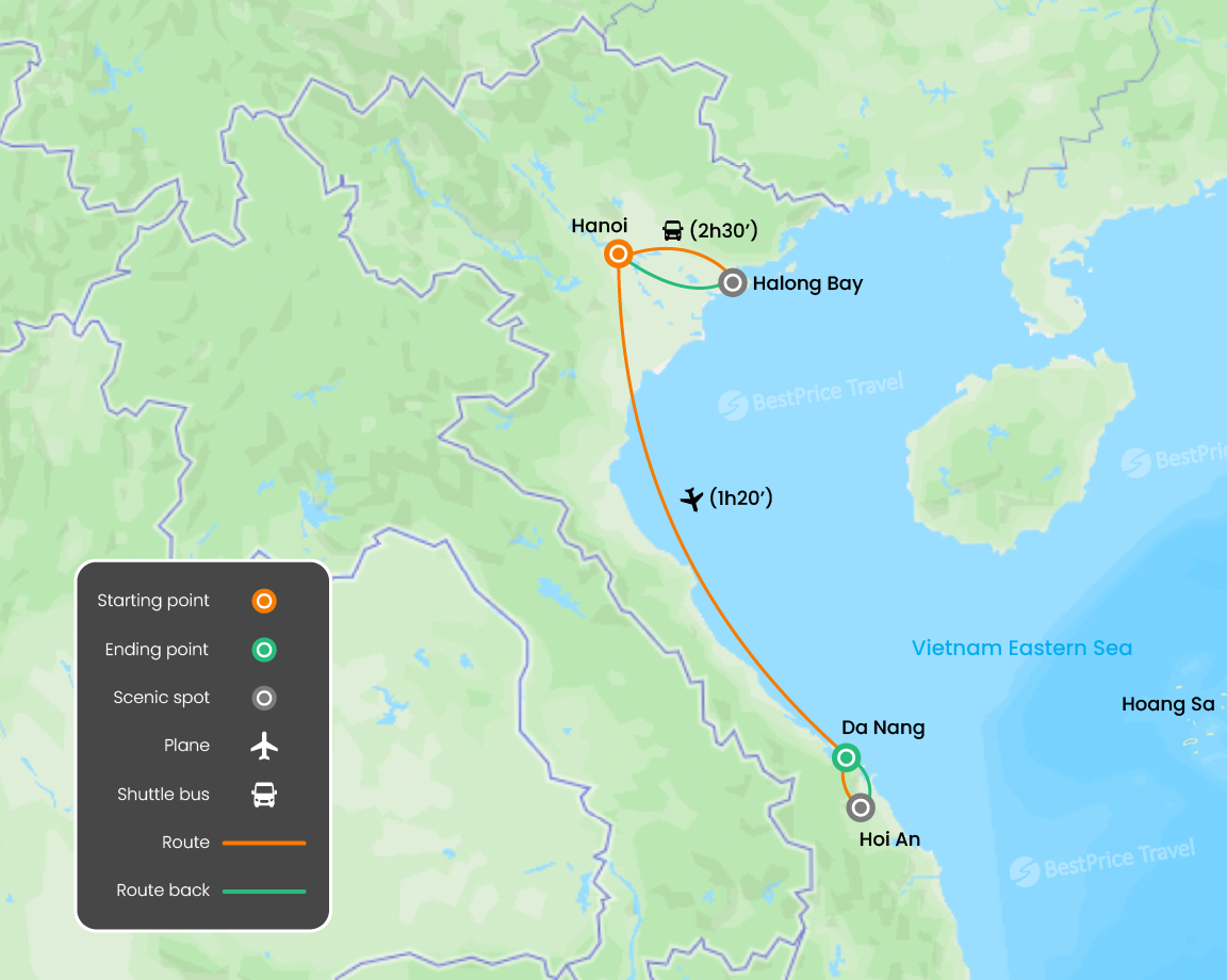 Vietnam Group Package Hanoi & Da Nang 5 days Map