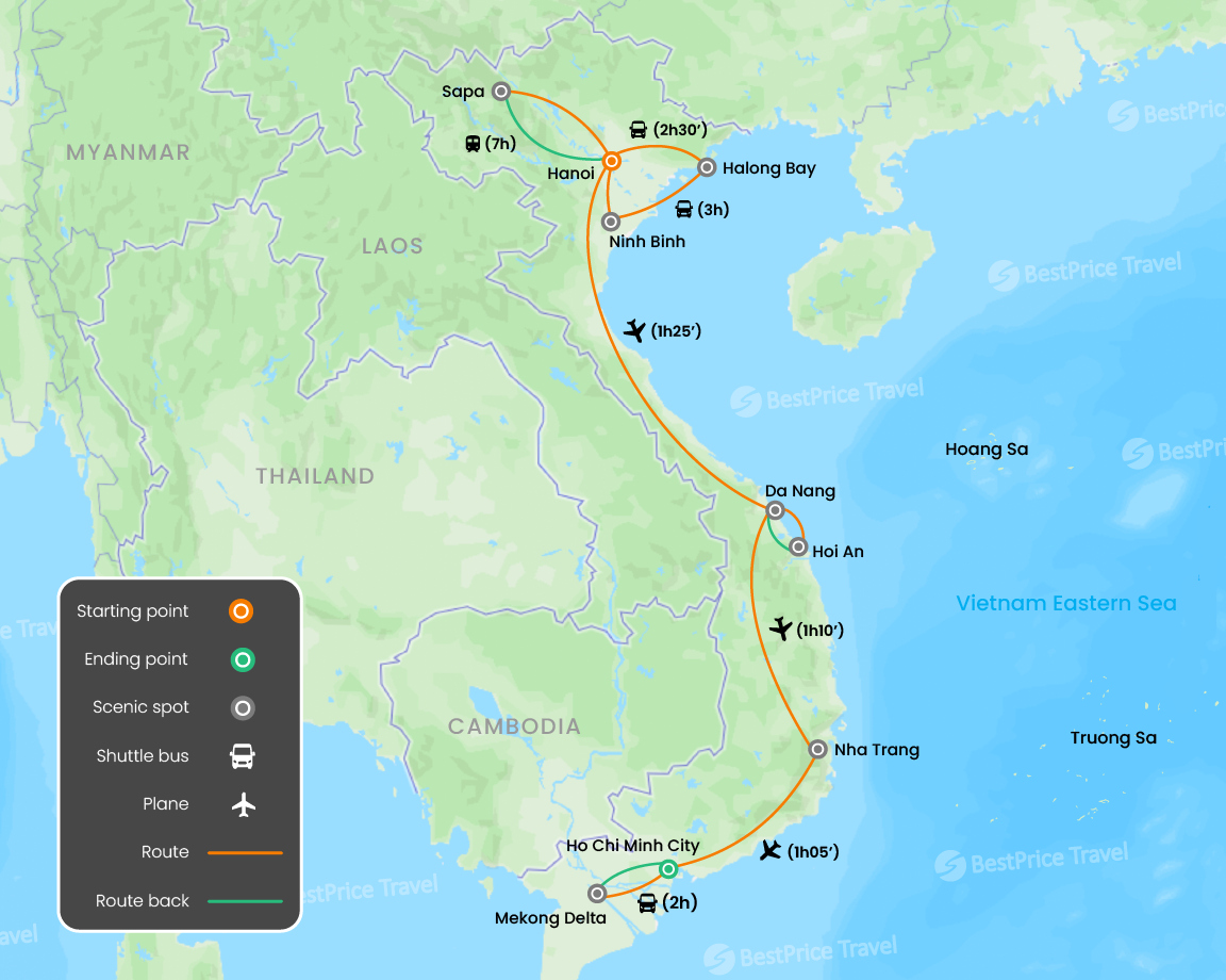 The Ultimate Vietnam Luxury Journey 18 days Map