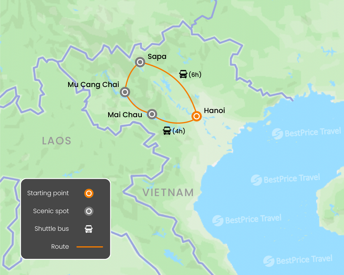 Northwest Vietnam Wellness Package 8 days Map